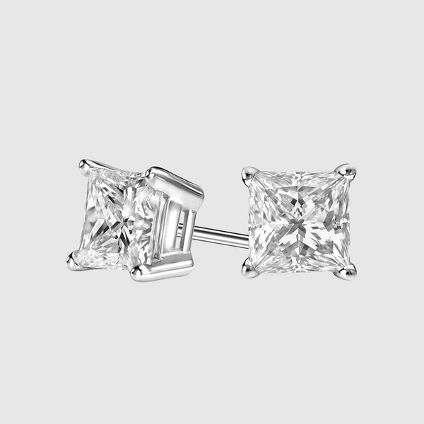 VVS SQUARE STUD EARRINGS 1.2 CTW  - White Gold Vermeil