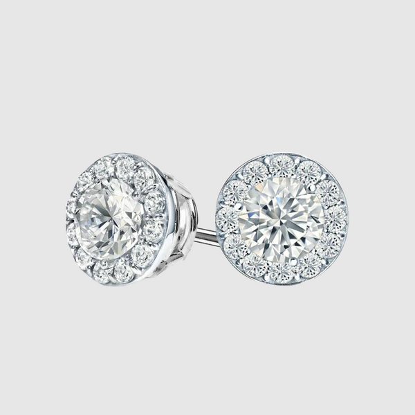 VVS HALO STUD EARRINGS 2.4CTW  - White Gold Vermeil