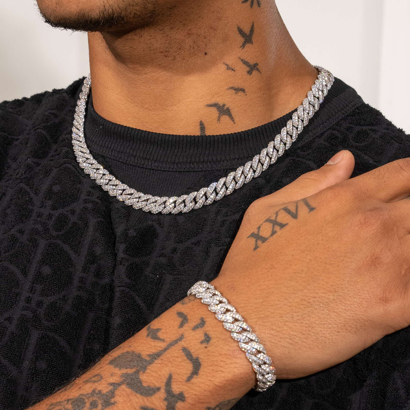 9mm Iced Cuban Link Chain - White Gold