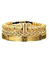 Mens Crown Bracelet Set - Gold