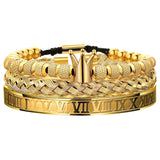 Mens Crown Bracelet Set - Gold