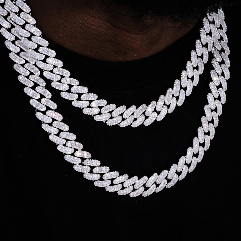 18MM Baguette Cuban Link Chain - White gold
