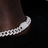 18MM Baguette Cuban Link Chain - White gold