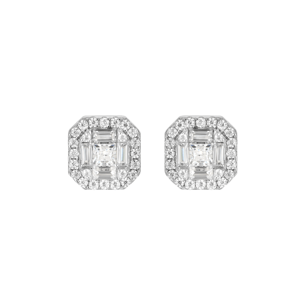 Moissanite Halo Stud Earring - White Gold