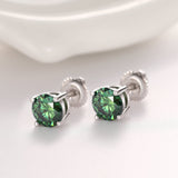 GREEN VVS ROUND 1CT EARRINGS  - White Gold Vermeil