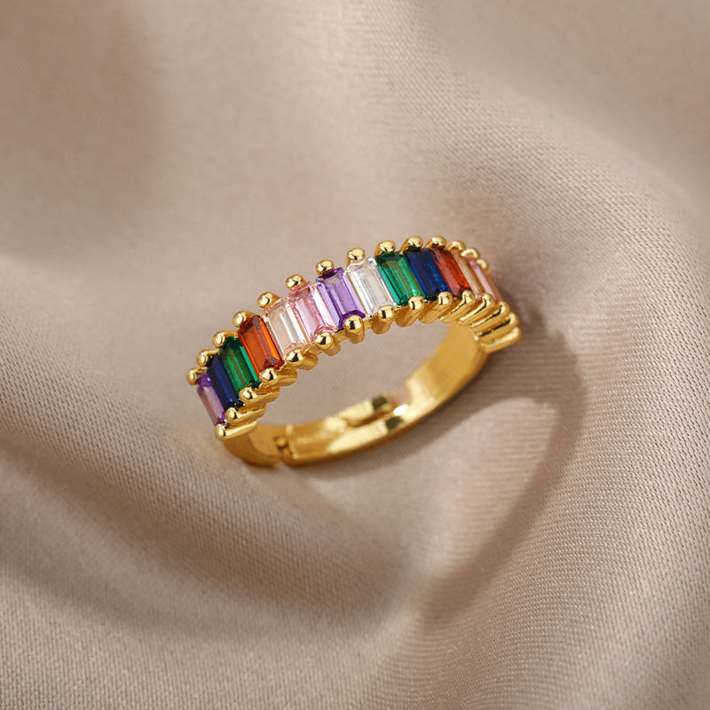 Multi Color VVS baguette ring - Gold