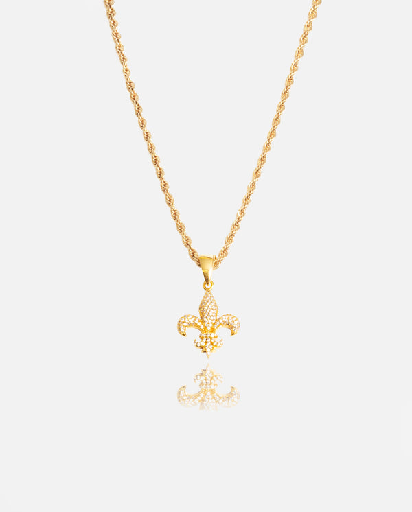 Iced Fleur-de-lis Pendant - Gold