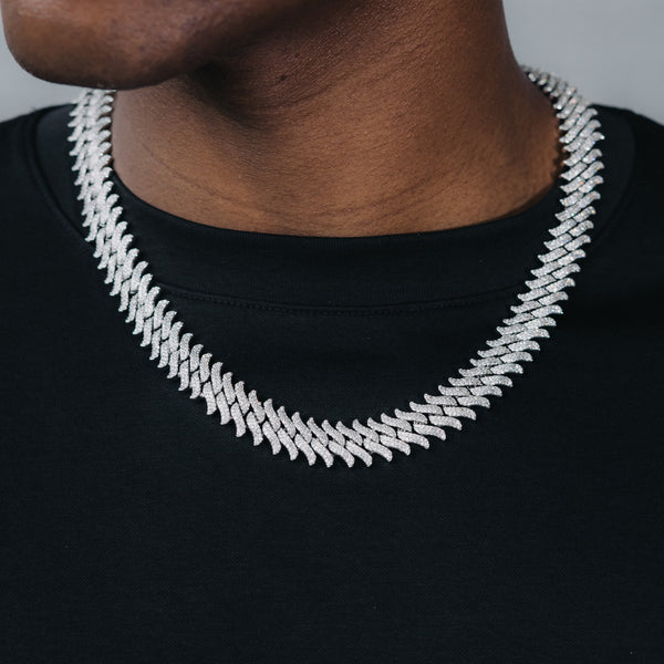 15mm Spiked Diamond Cuban Chain - White Gold