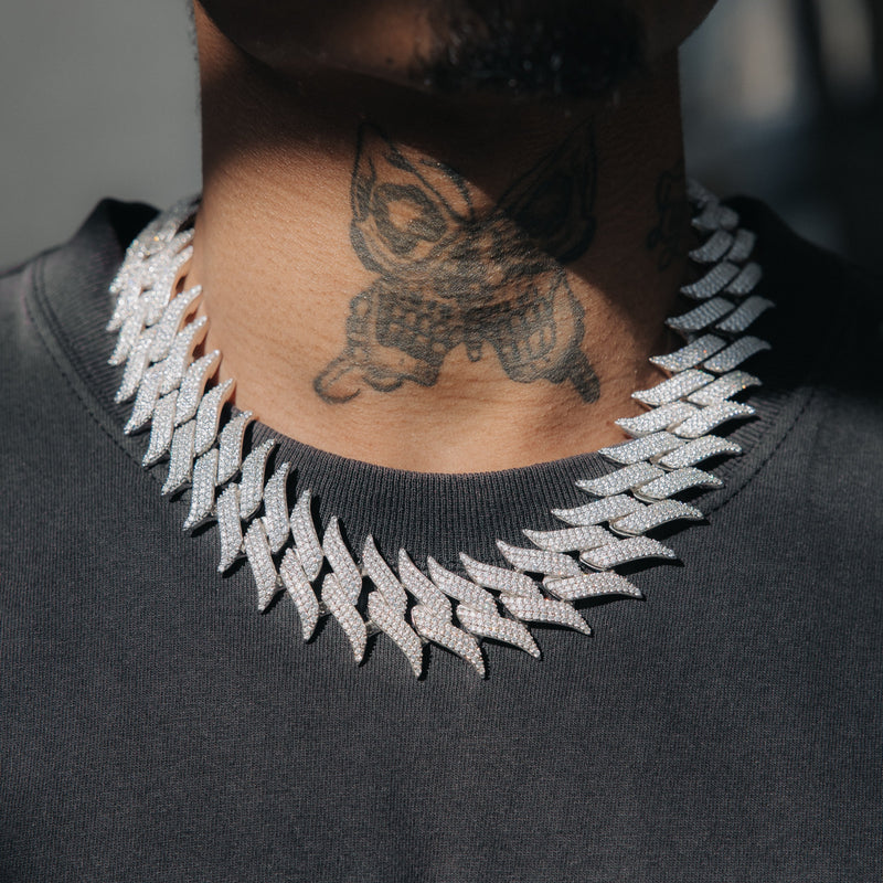30mm Spiked Cuban Chain - White Gold