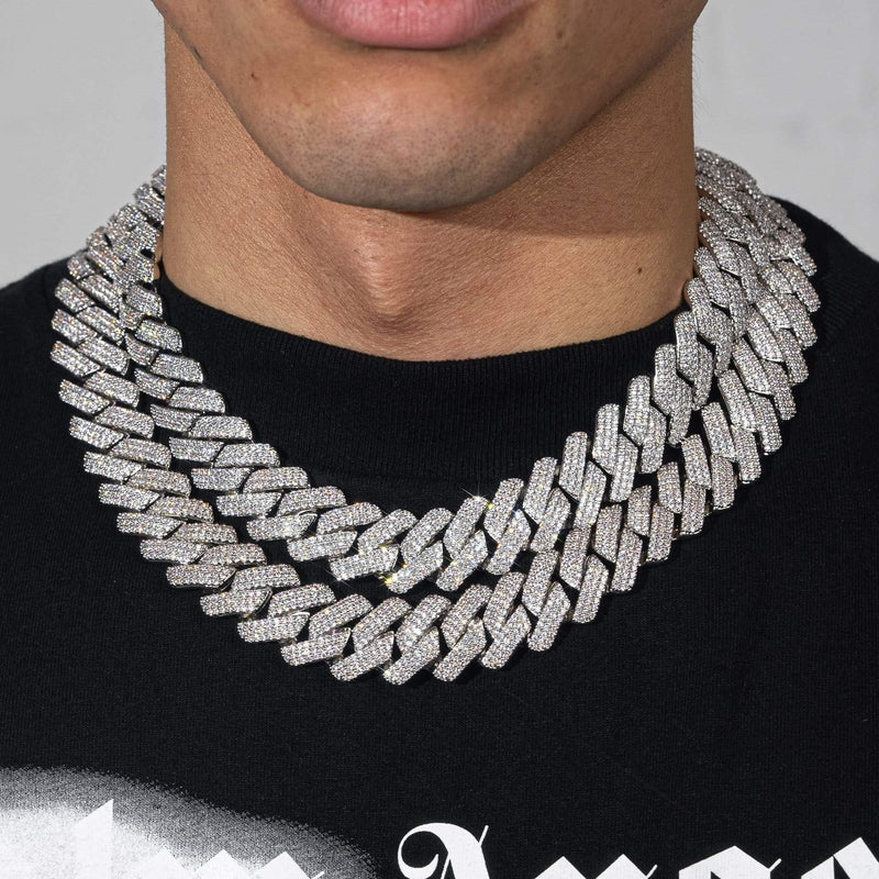 20mm Miami Prong Chain - White Gold