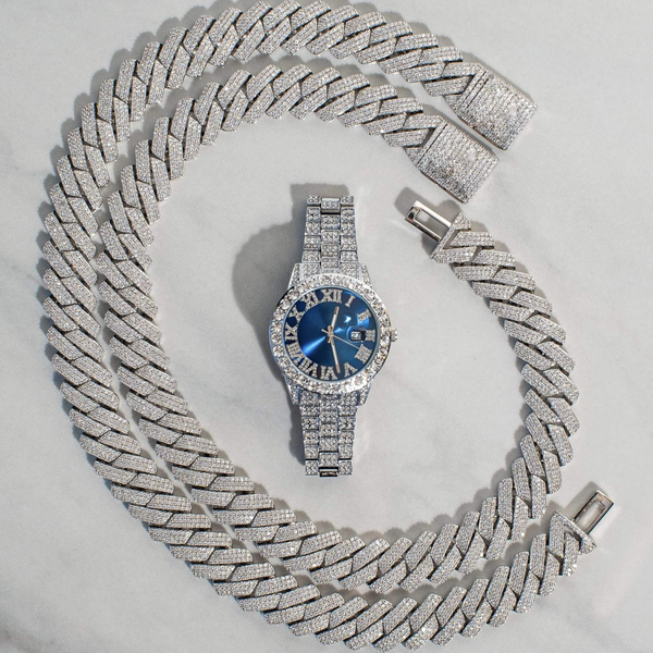 Sapphire Numeral Dial Diamond Simulant Watch -  White Gold
