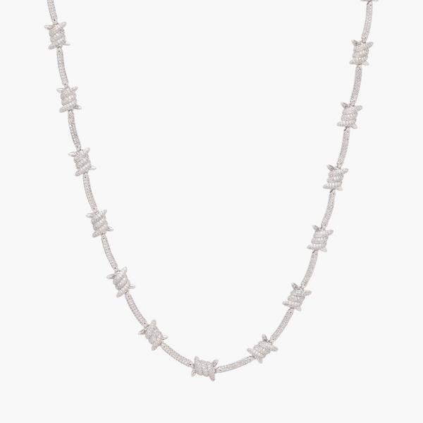 Iced Barbed Wire Chain - White Gold
