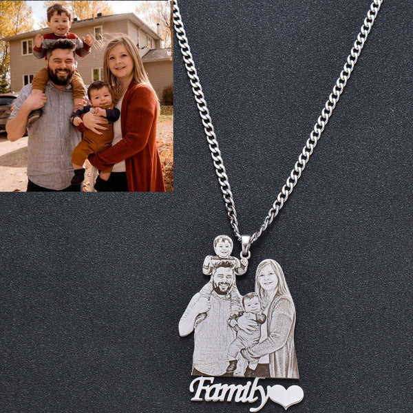 Custom Photo Engraved Pendant - White Gold