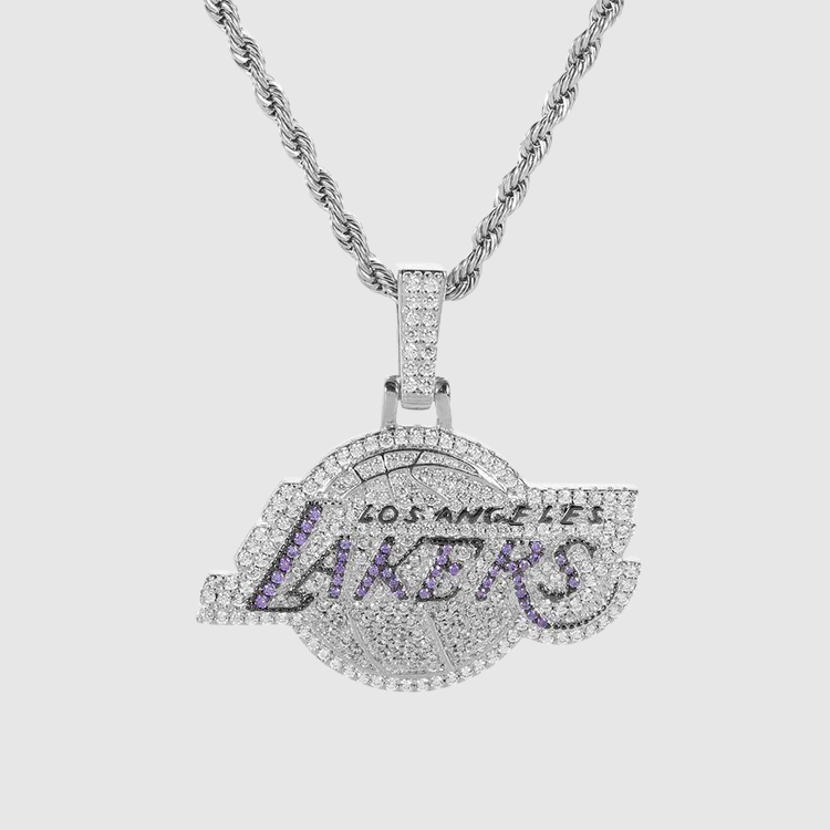 Los Angeles Laker Iced Out Pendant - White Gold