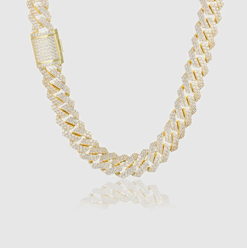 DIAMOND PRONG CUBAN CHAIN 14MM - Gold