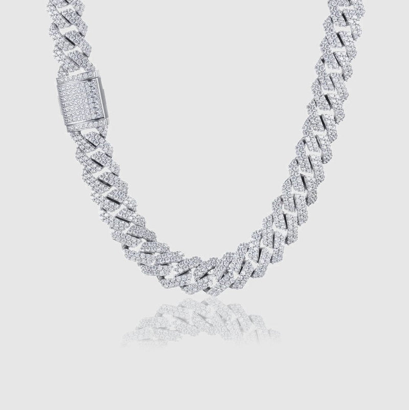 DIAMOND PRONG CUBAN CHAIN 14MM - White Gold