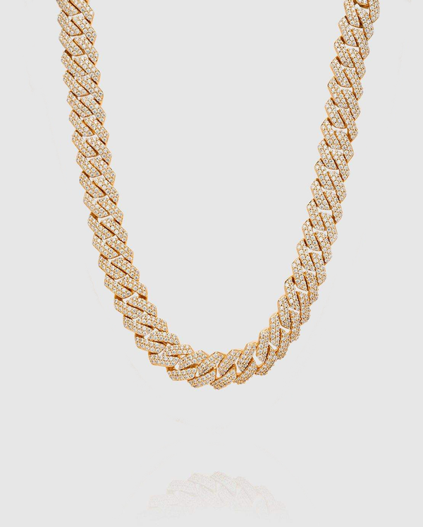 10mm Diamond Prong Link Chain - Gold