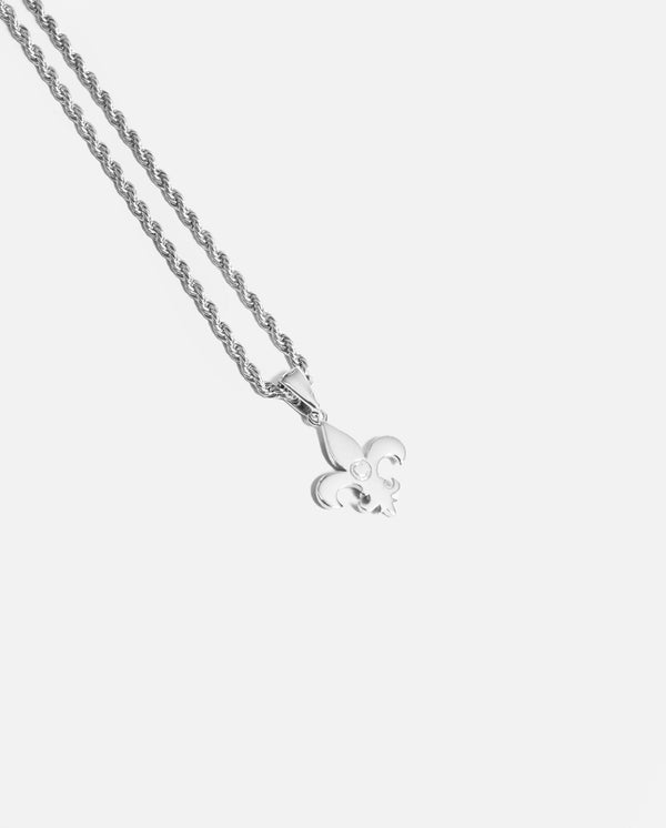 Iced Fleur-de-lis Pendant - White Gold