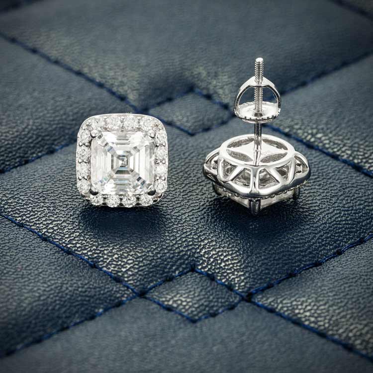 9MM Moissanite Halo Stud Earrings - White Gold