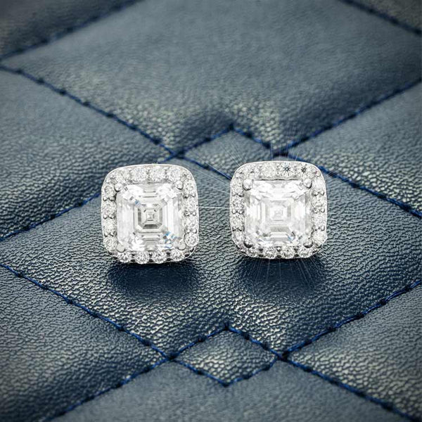 9MM Moissanite Halo Stud Earrings - White Gold