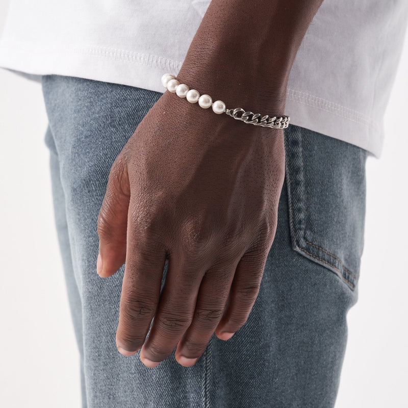 Pearl Cuban Bracelet - White Gold