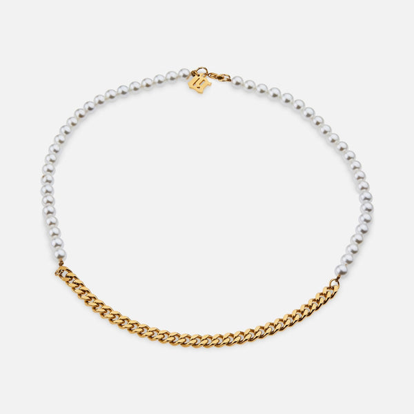 Pearl Cuban Necklace - Gold