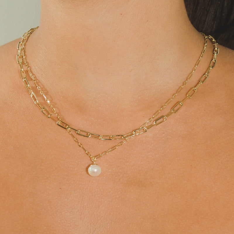 Pearl & Chain Necklace Set - Gold