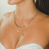 Pearl & Chain Necklace Set - White Gold