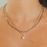 Pearl & Chain Necklace Set - White Gold