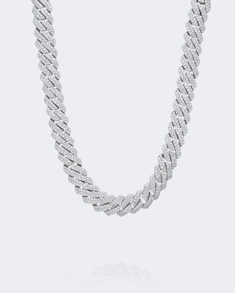 10mm Diamond Prong Link Chain - White Gold