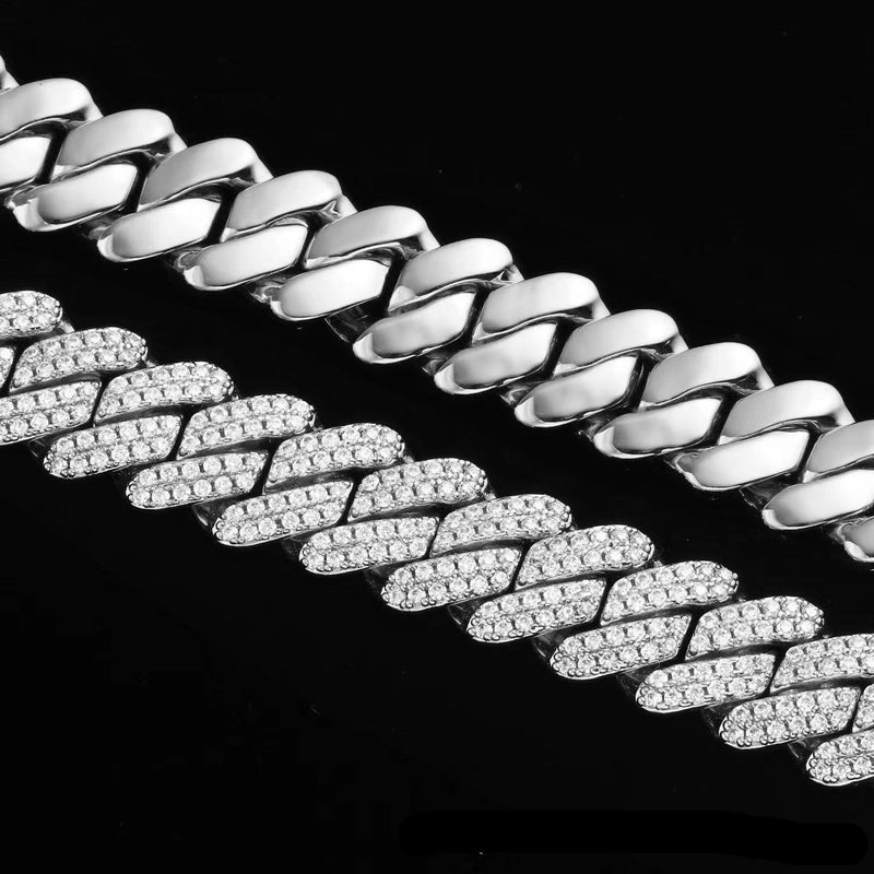 DIAMOND PRONG CUBAN CHAIN 14MM - White Gold